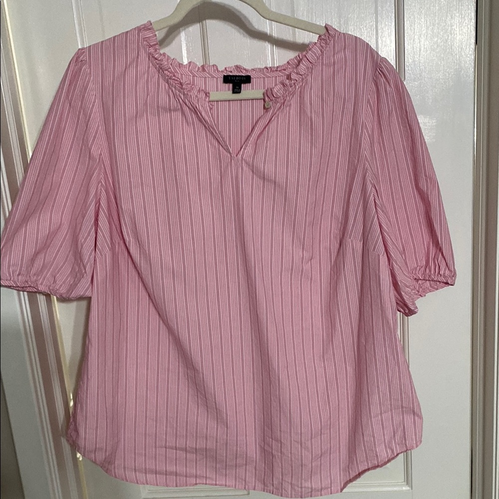 Talbots Pink and White Ruffled Blouse Top Size 1X